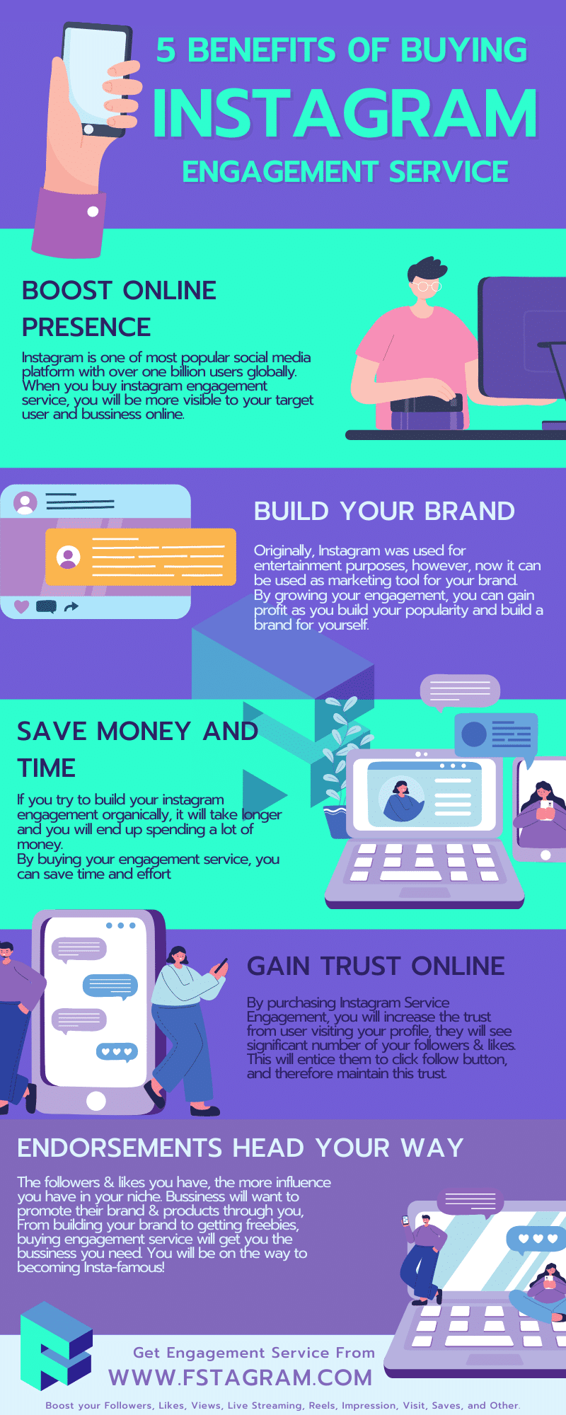 banners infographic of buy instagram service for doing our services and checkout at fstagram